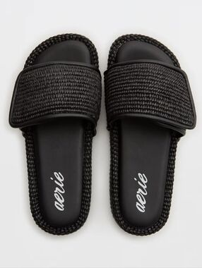 Aerie Straw Sandal - TRUE BLACK